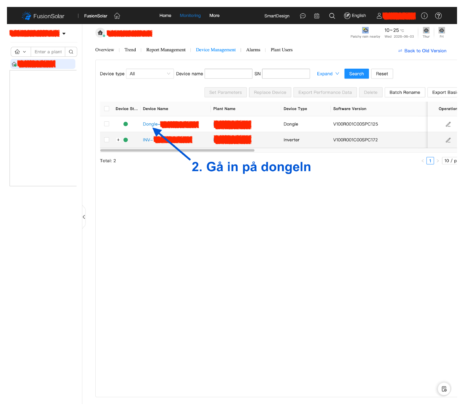 In the device list, open the dongle.