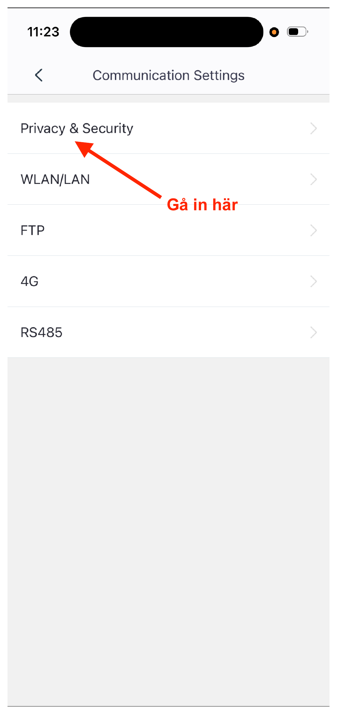 Back in Communication Settings, tap “RS485”.