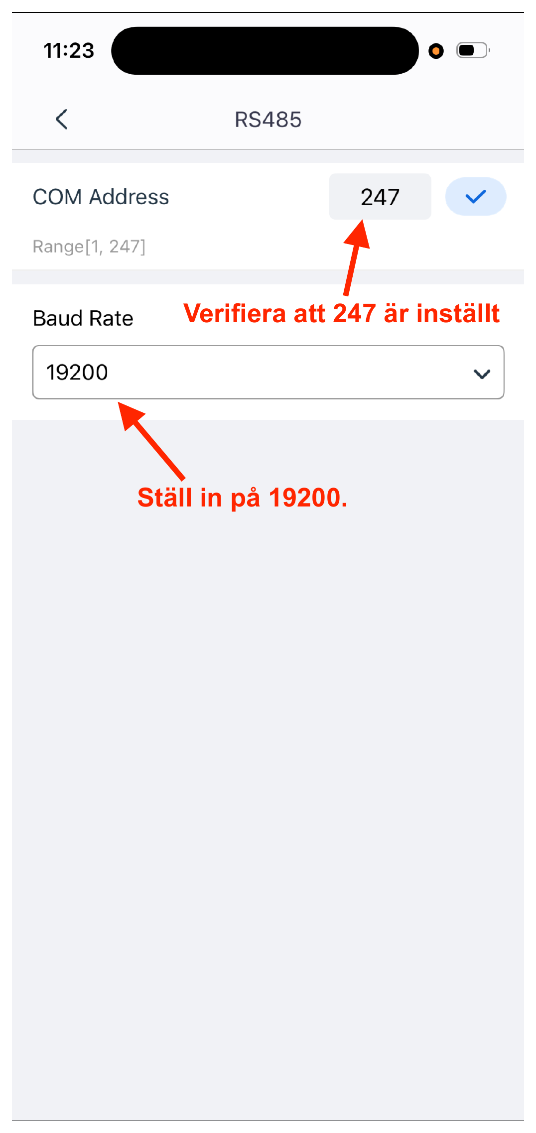 Verify that COM Address is set to 247 and set Baud Rate to 19200.